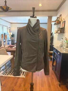 Vince Olive Green Draped Collar Leather Jacket